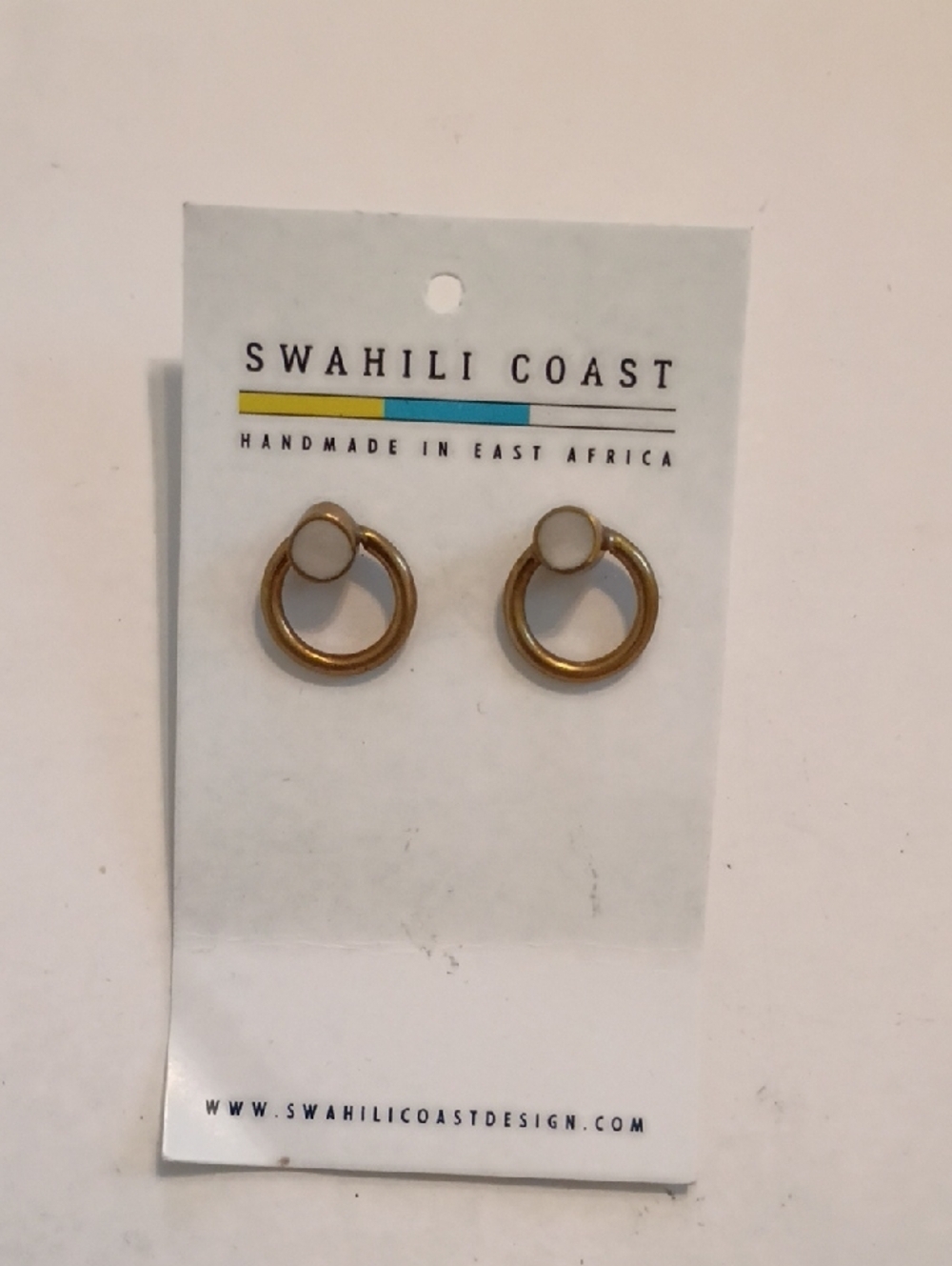 Swahili Coast Gold Hoop Earrings White Accent Handmade Artisan Jewelry
